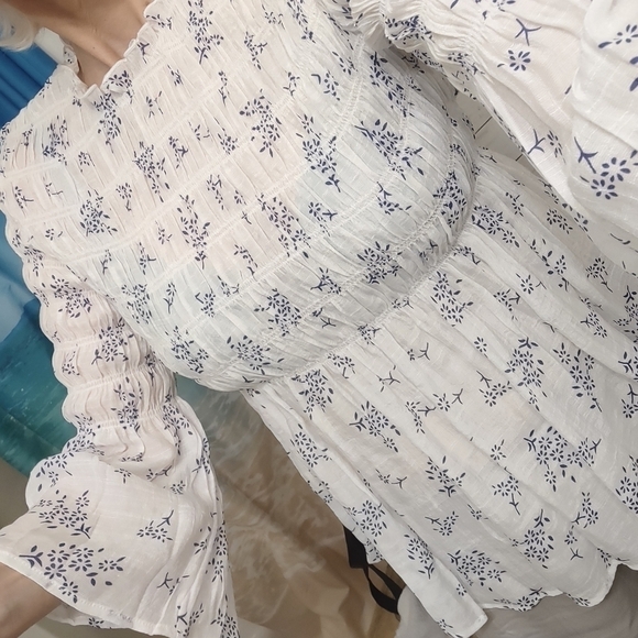 Adiva Smocked Blouse in Blue and White NWT - Picture 7 of 12